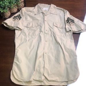 Vtg 70’s MarcoPolo “sanforized” army patch shirt M